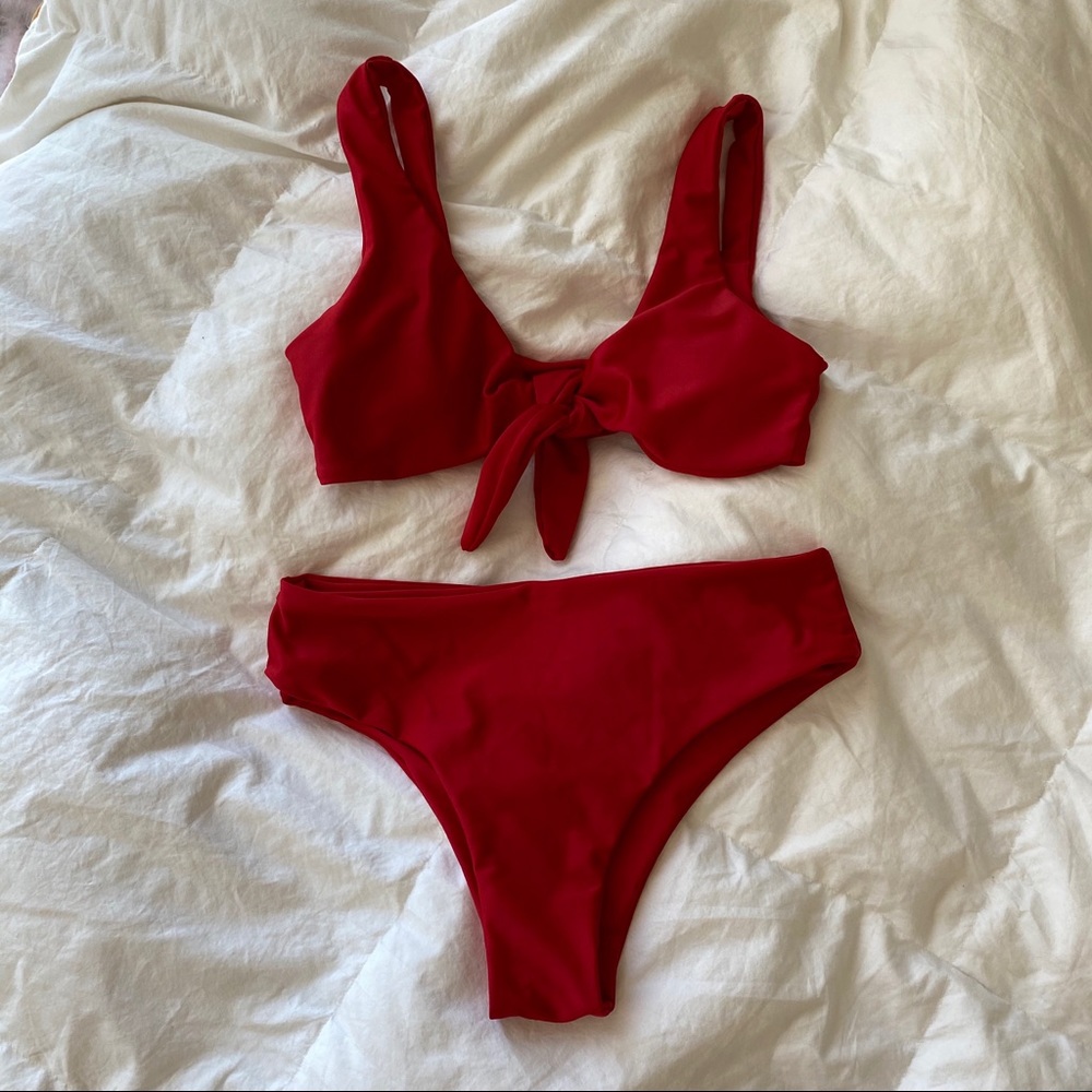 Red front tie bikini